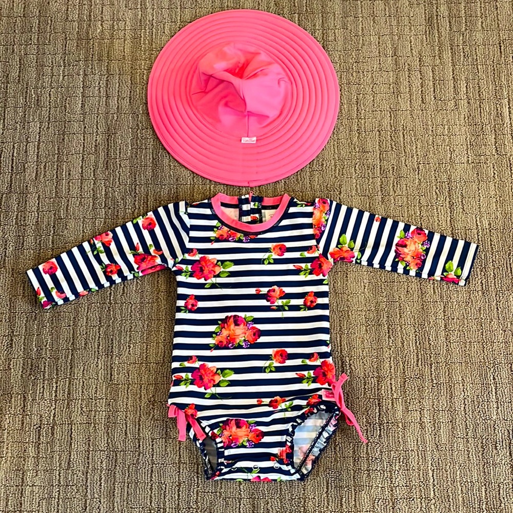 Ruffle Butts long sleeve one piece with hat 18-24 months